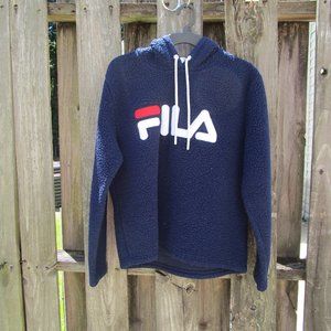 Fila Fleece Men's Hoodie Size Medium Navy Blue Draw String Warm